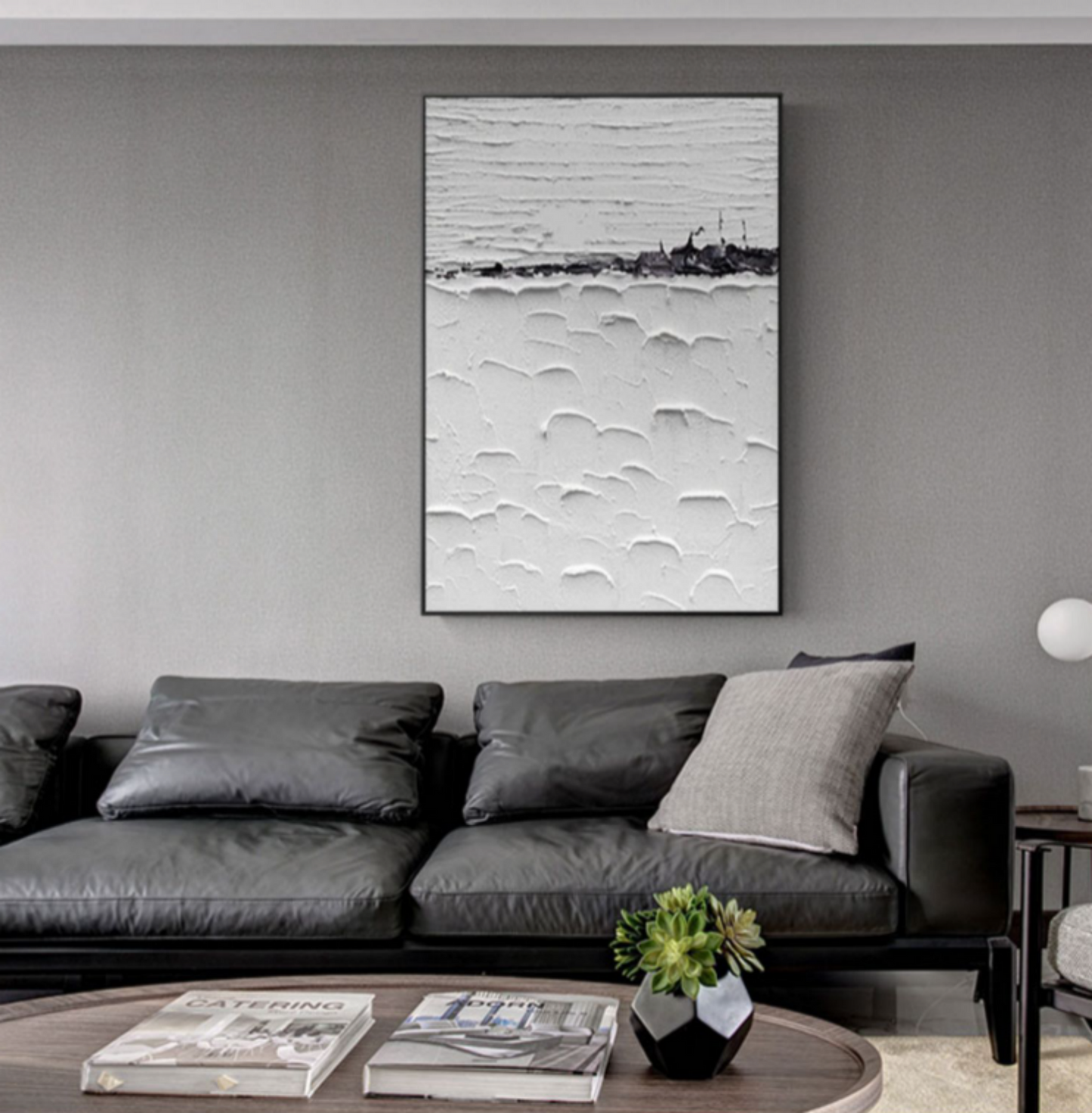 Textured White and Black Contemporary Oil Painting for Modern Home Decor