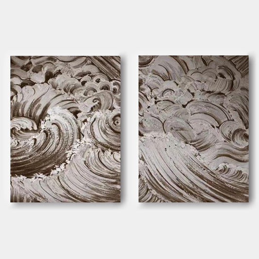 Dynamic Abstract Wave Oil Painting Duo for Modern Home Decor