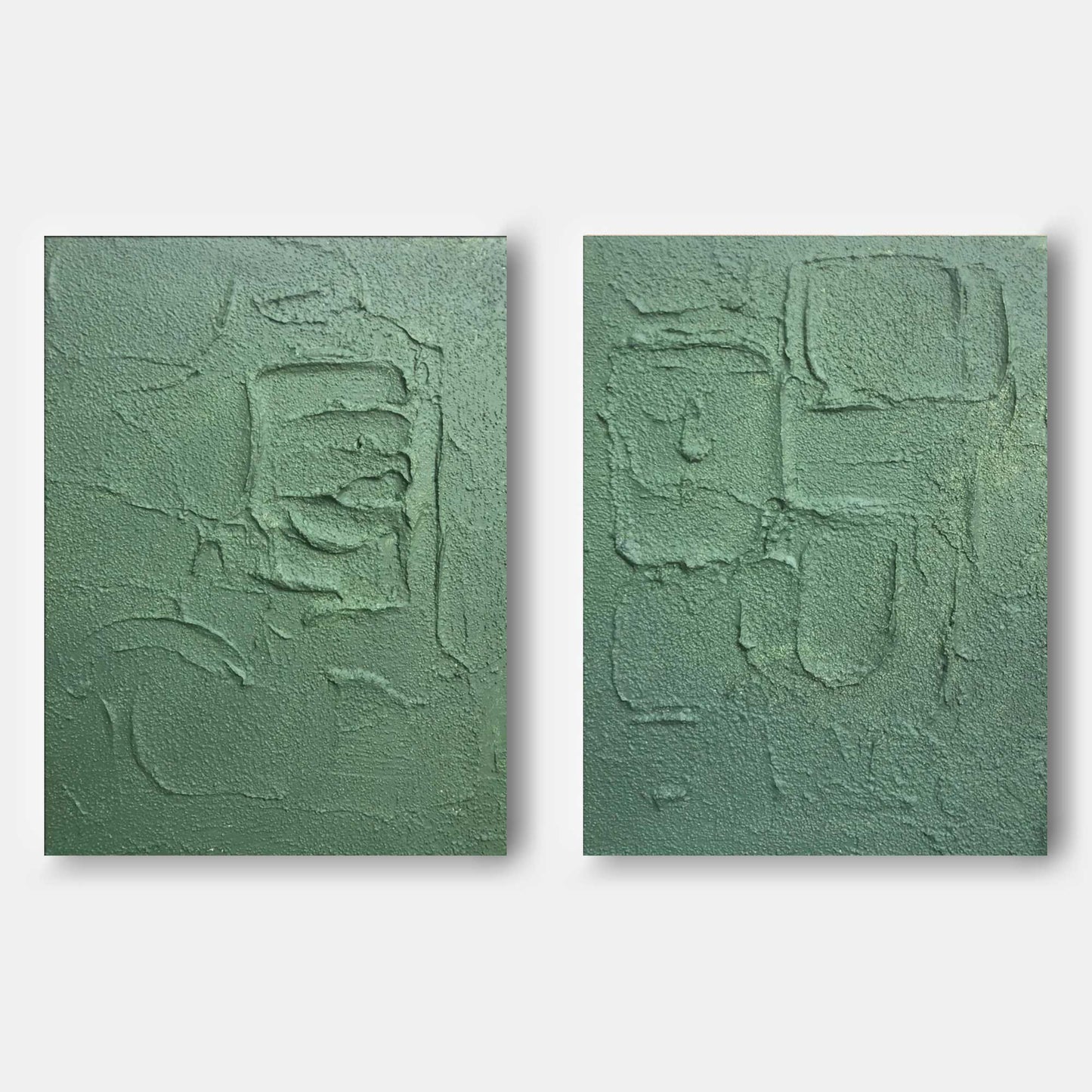 Textured Green Abstract Oil Painting Duo for Modern Home Decor