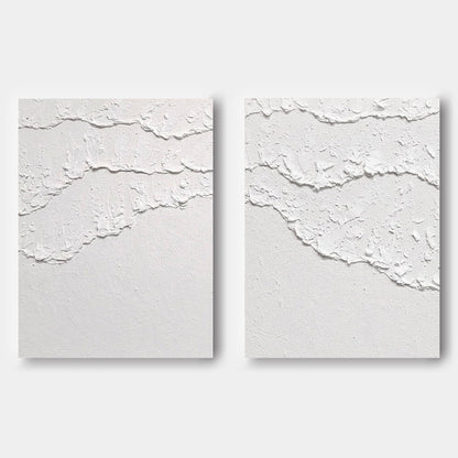 Textured White Abstract Oil Painting Pair for Modern Home Decor