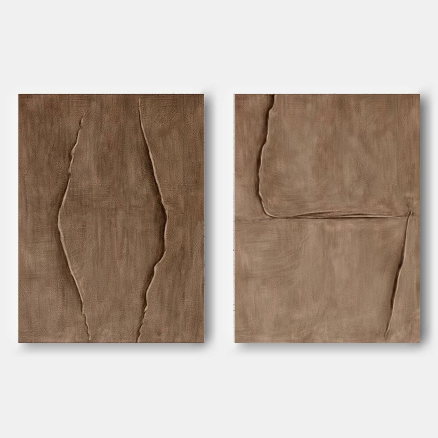 Textured Brown Abstract Oil Painting Pair for Modern Decor