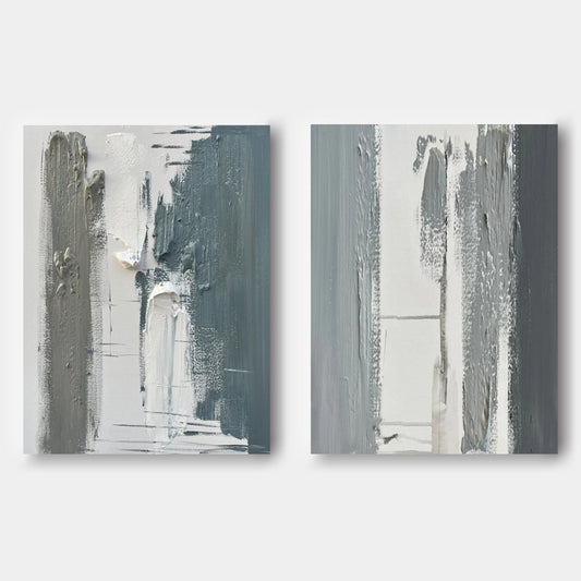 Contemporary Abstract Oil Paintings Pair for Modern Home Decor