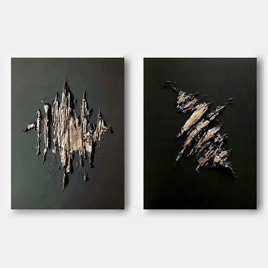 Contemporary Dual Set of Abstract Oil Paintings for Modern Home Decor