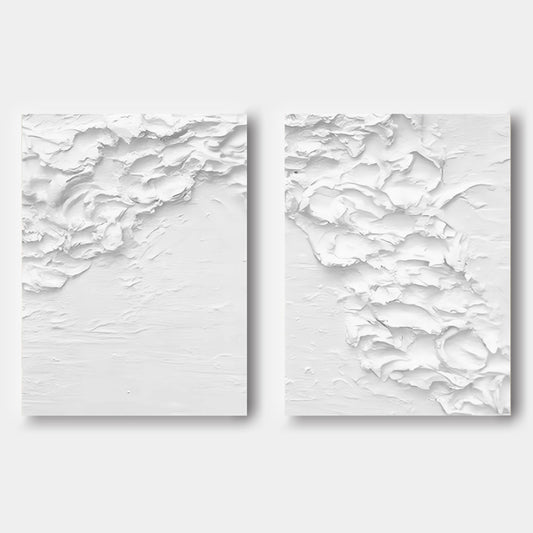 Modern Textured White Abstract Oil Painting Pair for Contemporary Decor