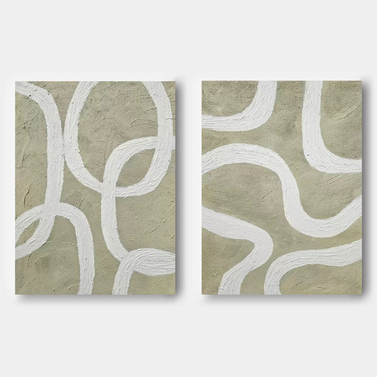 Minimalist Abstract Oil Painting Duo for Modern Home Decor