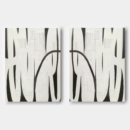 Monochrome Abstract Oil Painting Duo for Modern Home D√©cor