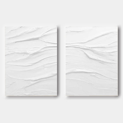 Textured White Abstract Oil Painting Duo for Modern Home Decor