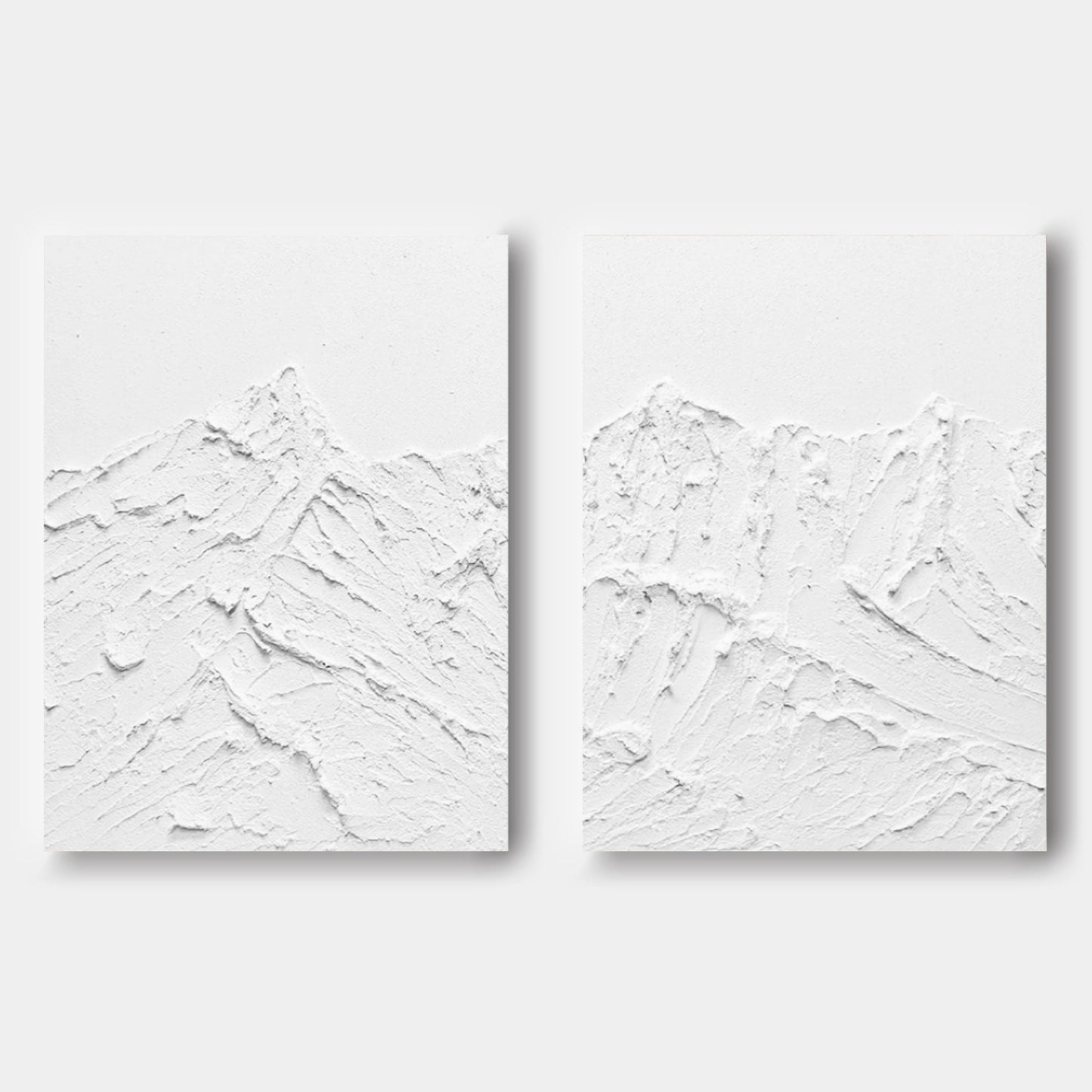 Textured White Abstract Mountain Art - Set of Two Oil Paintings for Contemporary Decor