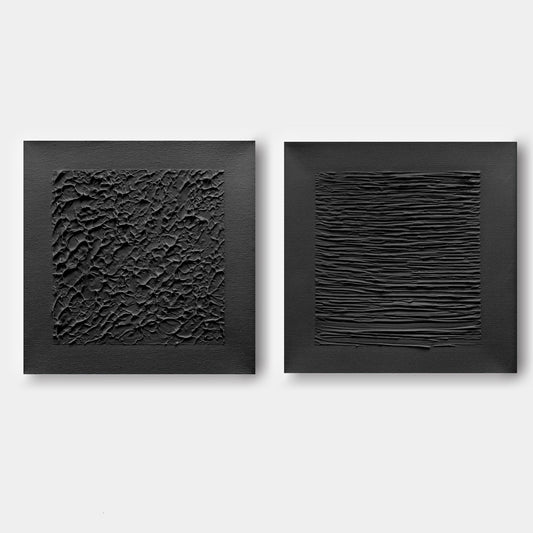 Textured Black Abstract Oil Painting Duo for Modern Home Decor