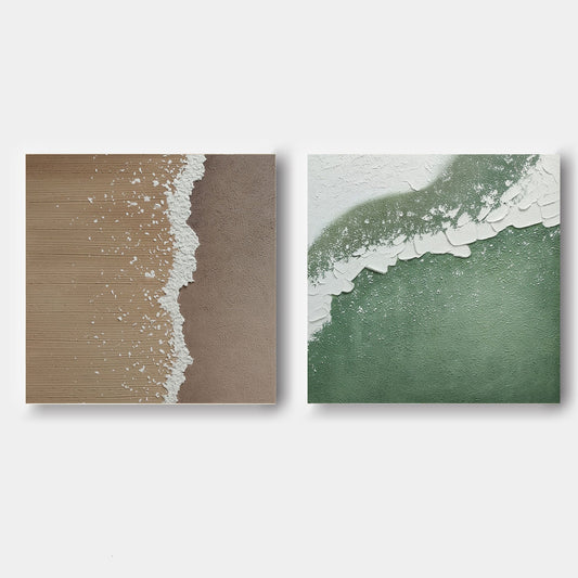 Serene Abstract Ocean-Inspired Oil Painting Pair for Modern Home Decor