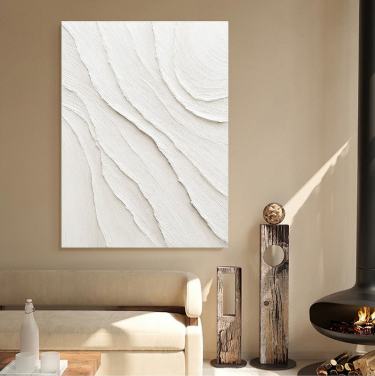 Textured White Abstract Oil Painting for Modern Home Decor