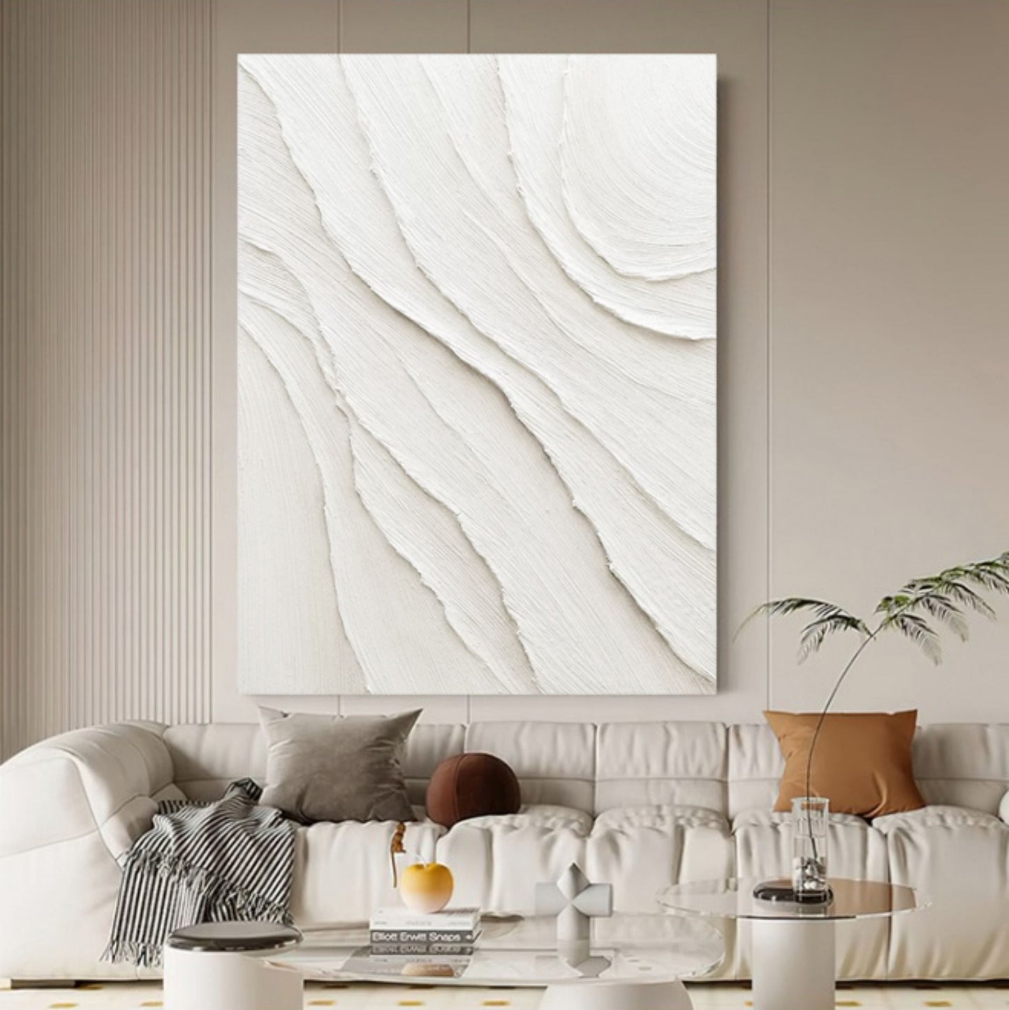 Textured White Abstract Oil Painting for Modern Home Decor