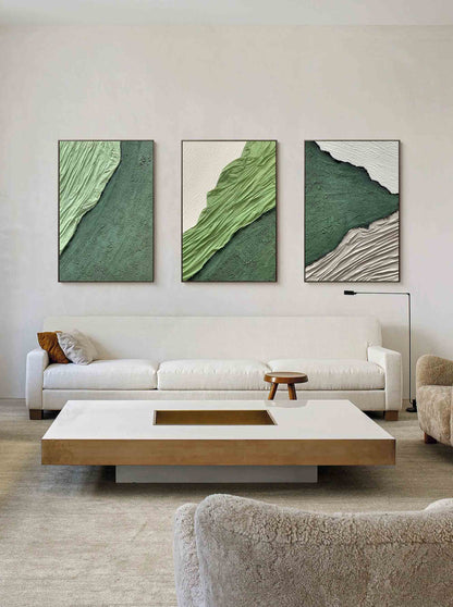 Trendy Green Abstract Oil Painting Set for Modern Home Decor