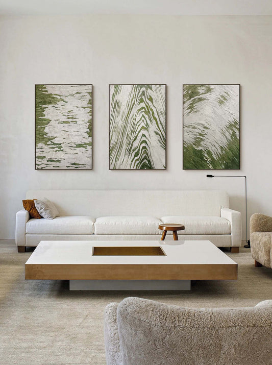 Trendy Green Abstract Oil Painting Set for Modern Home Decor