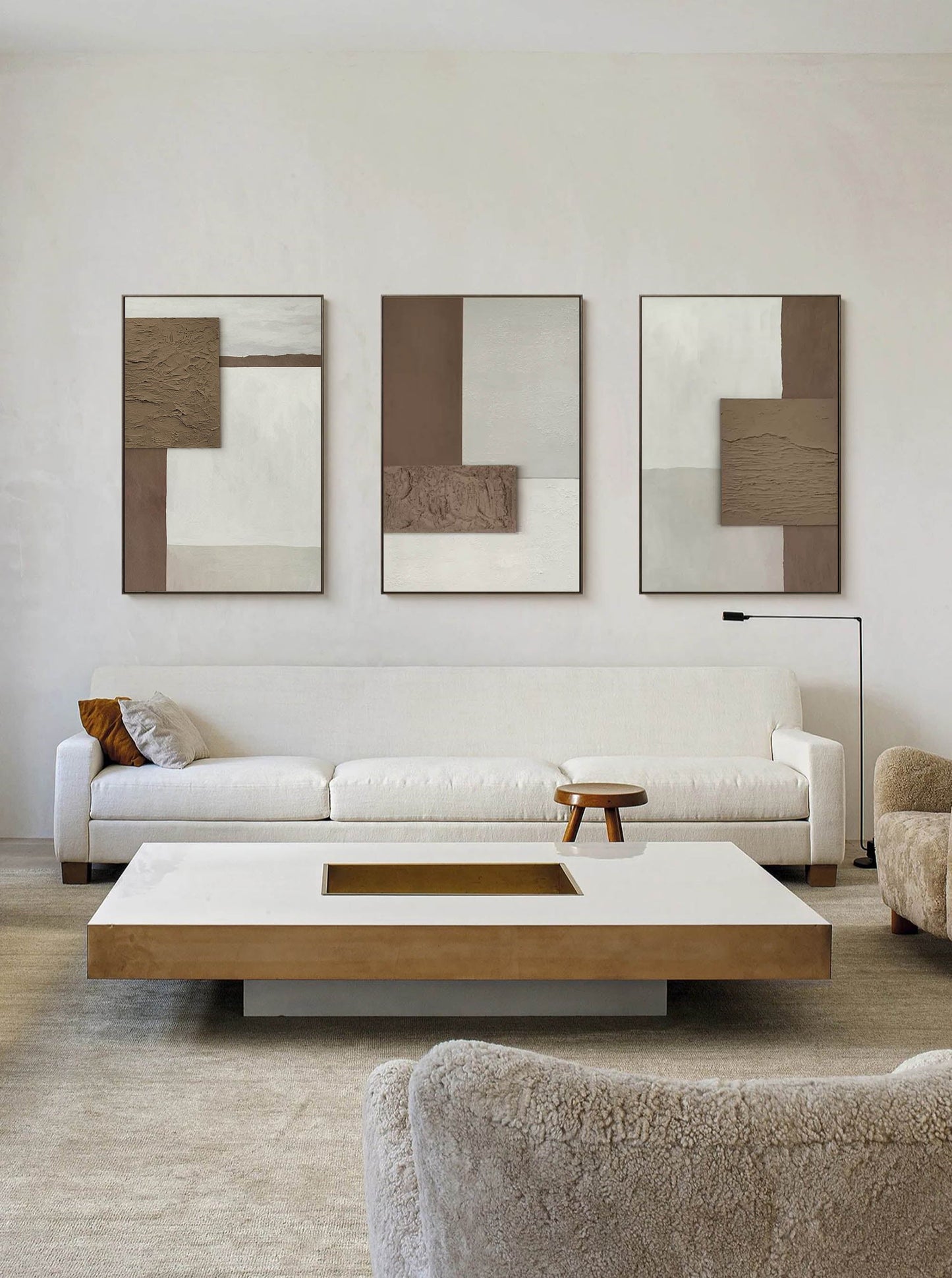 Neutral Abstract Oil Painting Triptych ‚Äì Modern Wall Art for Elegant Home Decor