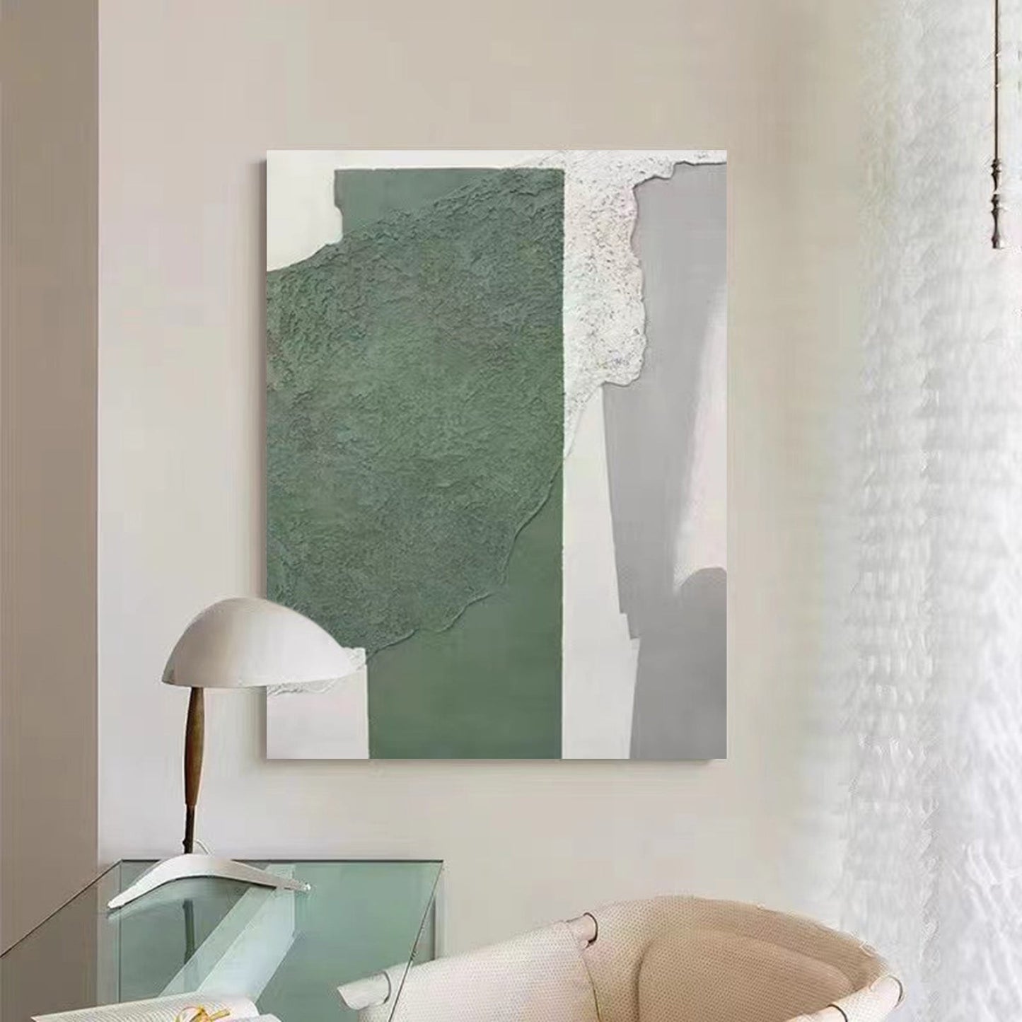 Abstract Green and Gray Oil Painting for Modern Home Decor