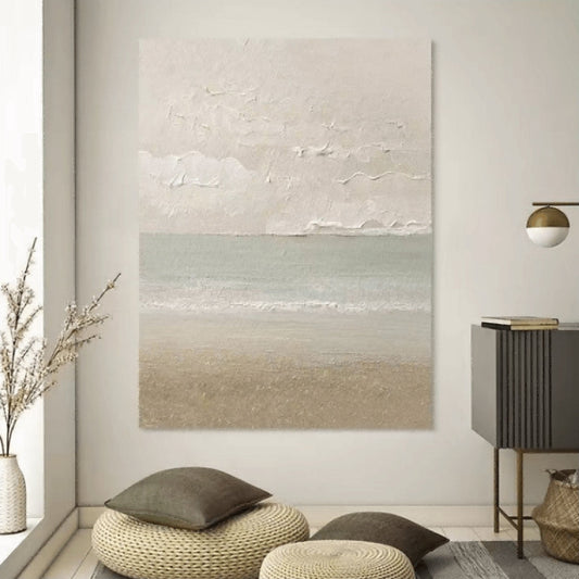 Tranquil Beach Sunrise Oil Painting for Coastal Home Decor