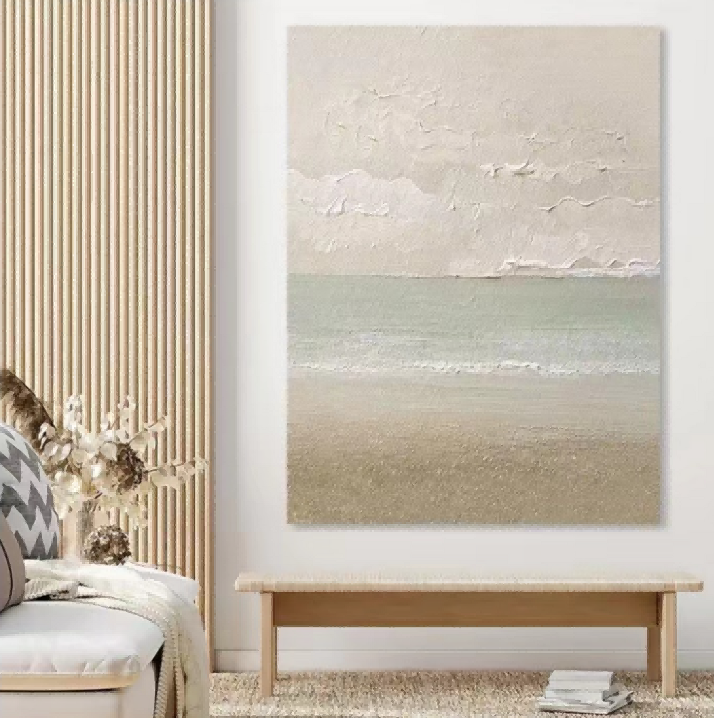 Tranquil Coastal Landscape Oil Painting for Serene Home Decor