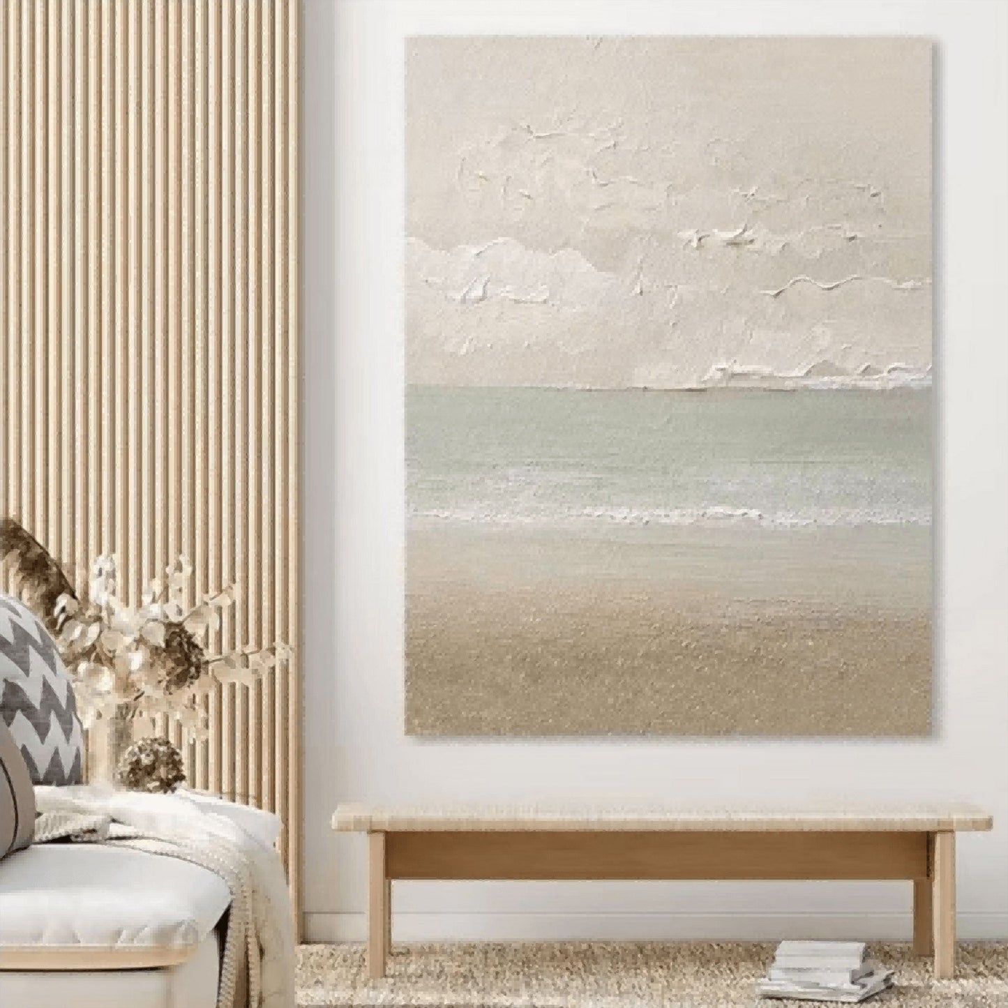 Tranquil Beach Sunrise Oil Painting for Coastal Home Decor
