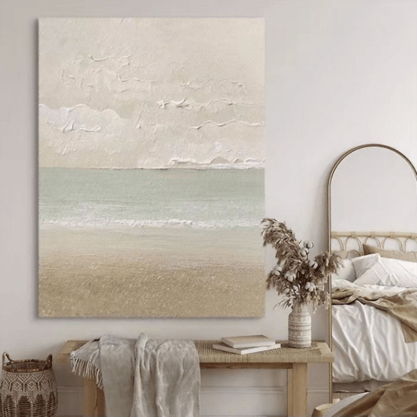 Tranquil Beach Sunrise Oil Painting for Coastal Home Decor