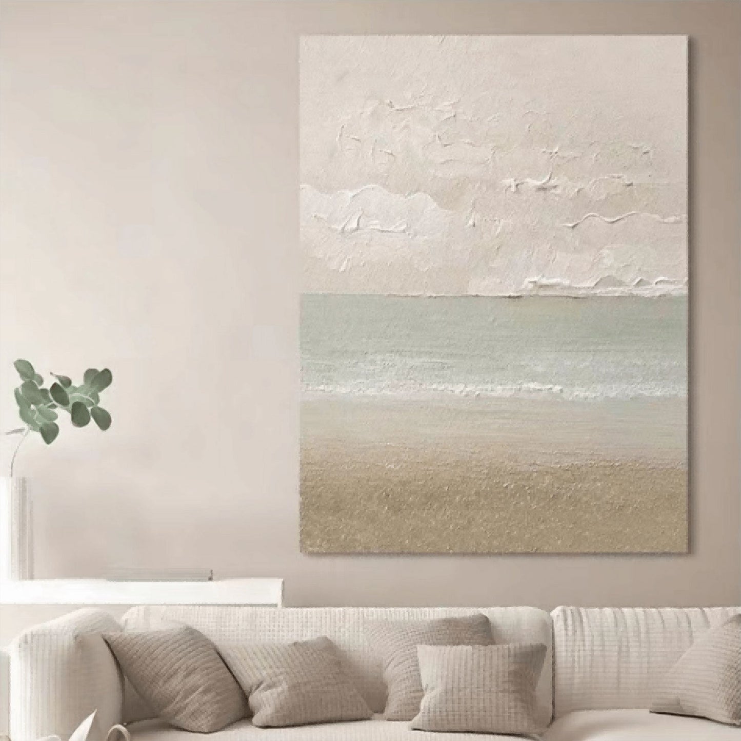 Tranquil Beach Sunrise Oil Painting for Coastal Home Decor