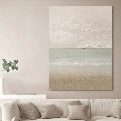 Tranquil Beach Sunrise Oil Painting for Coastal Home Decor