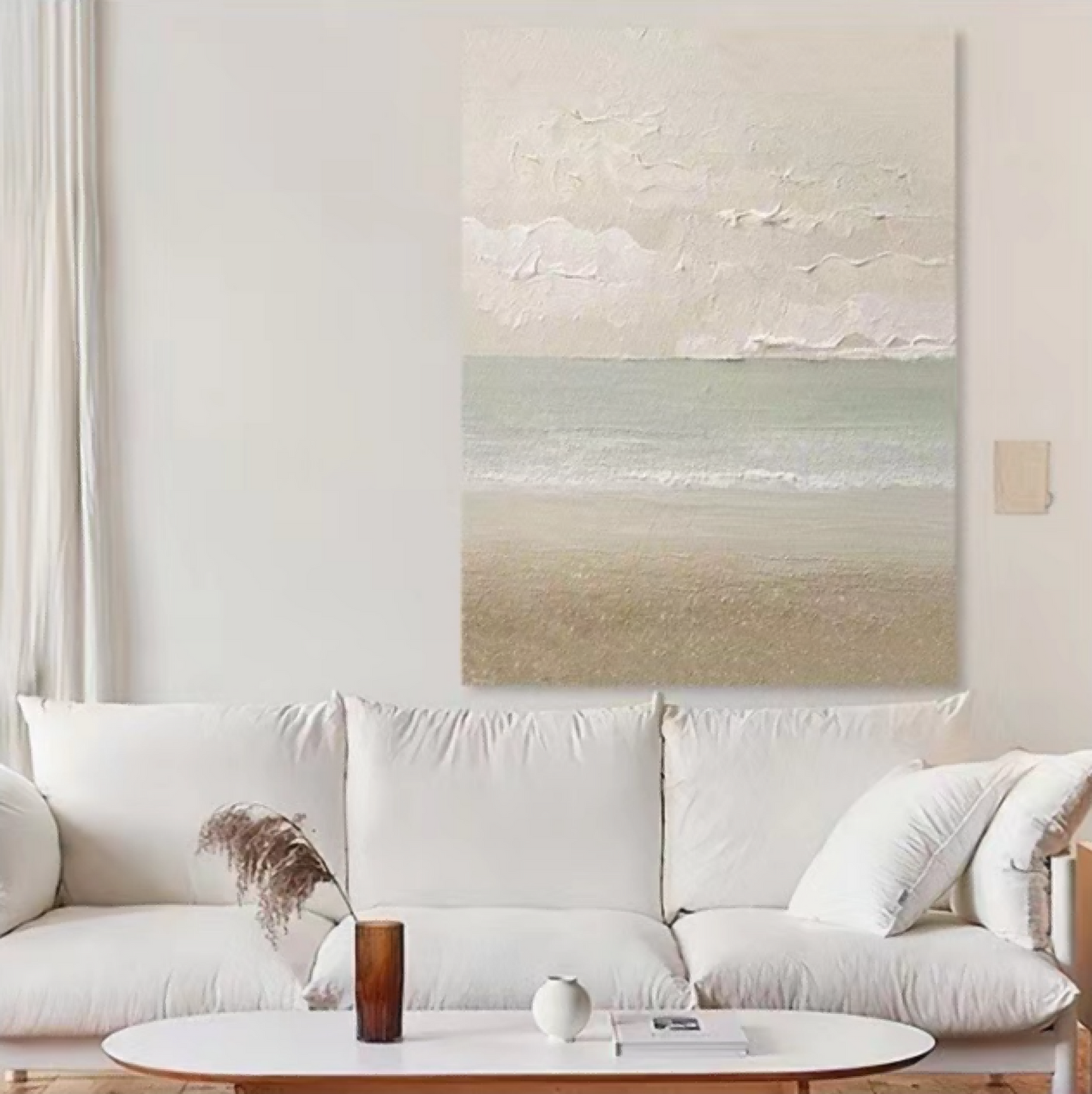 Tranquil Coastal Landscape Oil Painting for Serene Home Decor