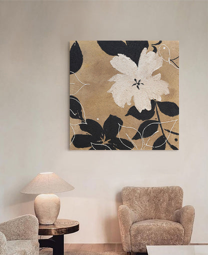 Elegant Minimalist Black and White Flower Oil Painting for Modern Decor