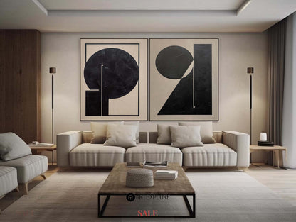 Contemporary Black and White Abstract Oil Painting Set for Modern Home Decor