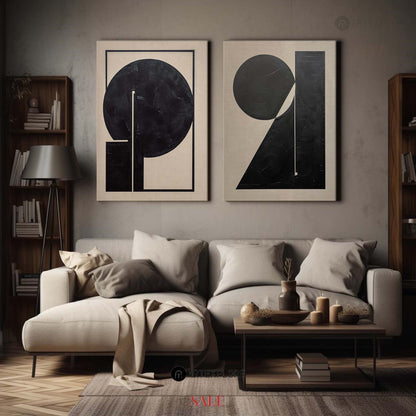 Contemporary Black and White Abstract Oil Painting Set for Modern Home Decor