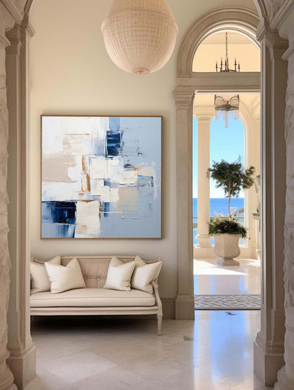 Contemporary Blue Abstract Oil Painting for Modern Home Decor