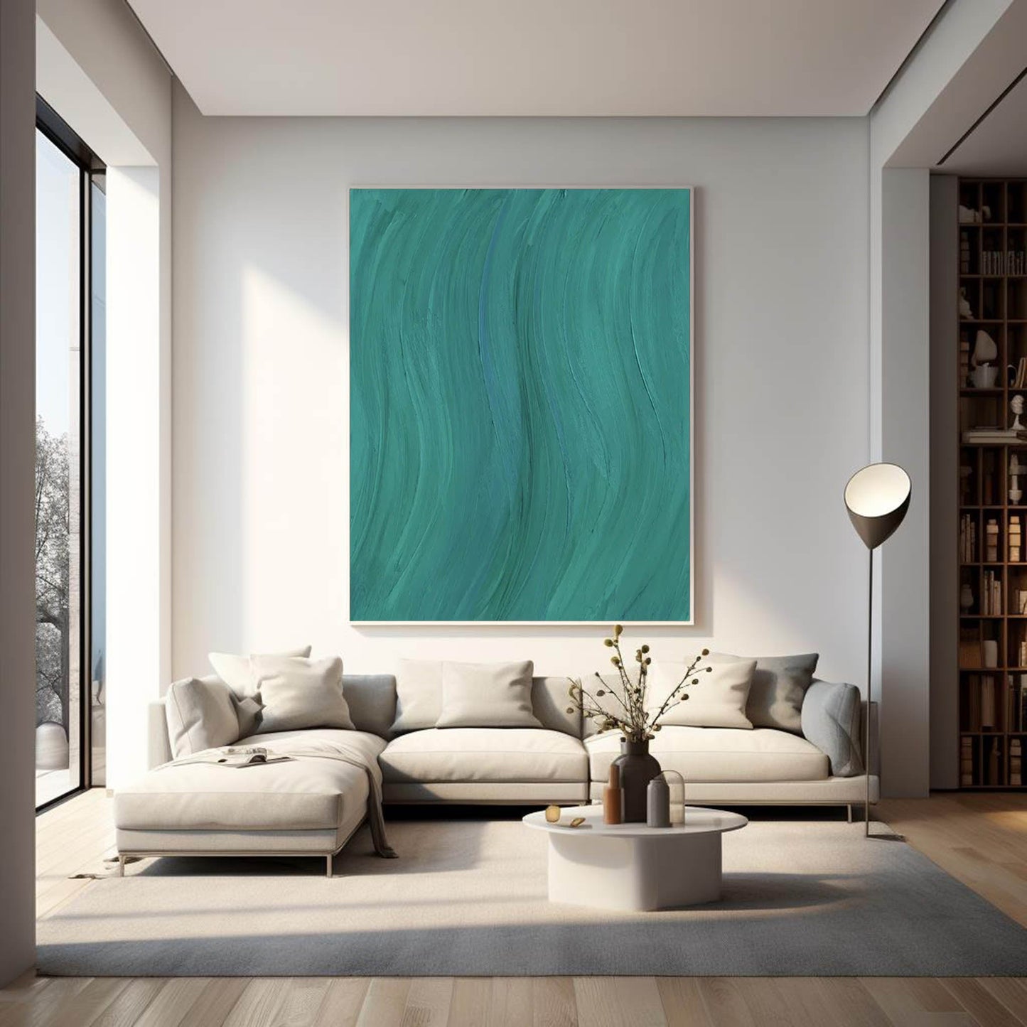 Serene Abstract Oil Painting in Tranquil Teal Tones for Modern Home Decor