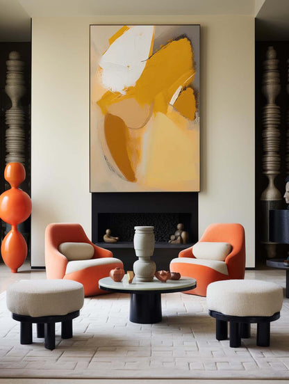 Vibrant Abstract Oil Painting with Warm Hues for Modern Home Decor