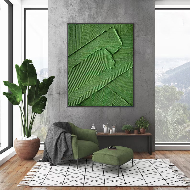 Serene Green Abstract Oil Painting for Modern Home Decor