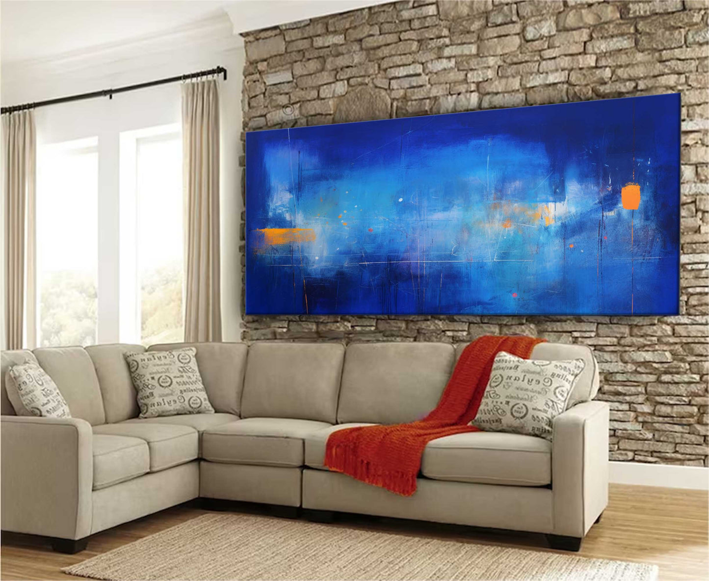 Vibrant Blue Abstract Oil Painting for Modern Home Décor