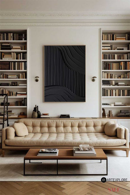 Elegant Black Minimalist Abstract Oil Painting for Modern Home Decor