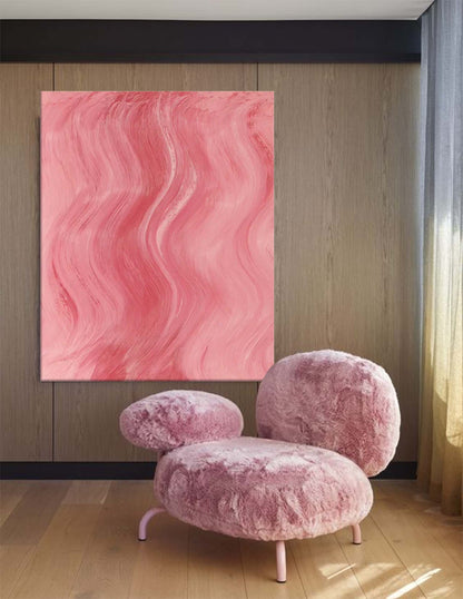 Abstract Pink Waves - Modern Minimalist Oil Painting for Elegant Home Décor