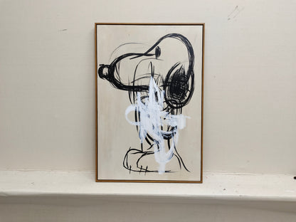 Modern Abstract Oil Painting with Dynamic Black and White Brushstrokes