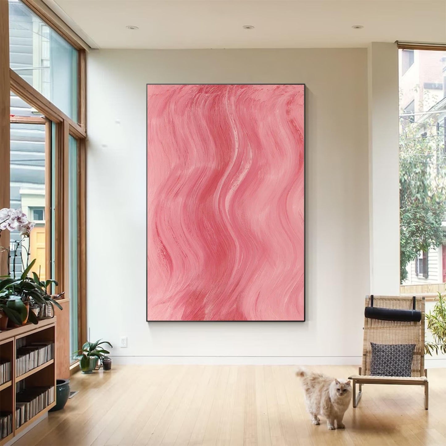 Abstract Pink Waves - Modern Minimalist Oil Painting for Elegant Home Décor