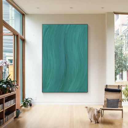 Serene Abstract Oil Painting in Tranquil Teal Tones for Modern Home Decor