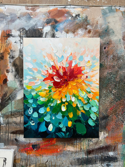 Vibrant Floral Oil Painting with Bold Colors and Textured Brushwork