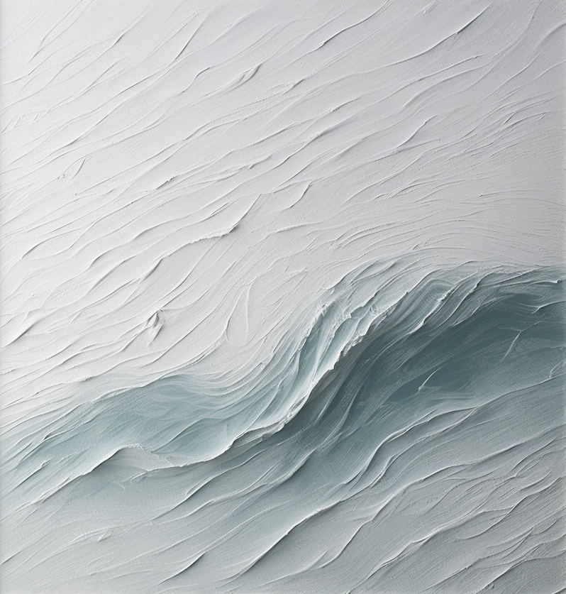 Abstract Ocean Wave Oil Painting with Textured Plaster Finish for Modern Home Decor