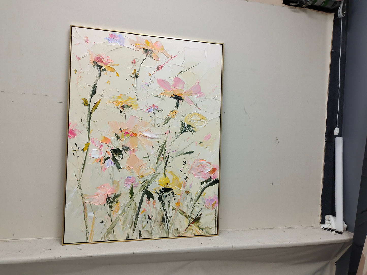 Vibrant Floral Oil Painting with Soft Pastels and Textured Brushstrokes