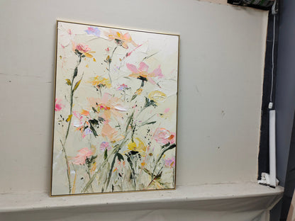 Vibrant Floral Oil Painting with Soft Pastels and Textured Brushstrokes