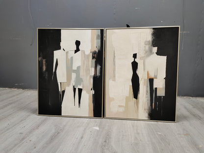 Abstract Figures in Black and White Minimalist Oil Painting for Modern Home Decor