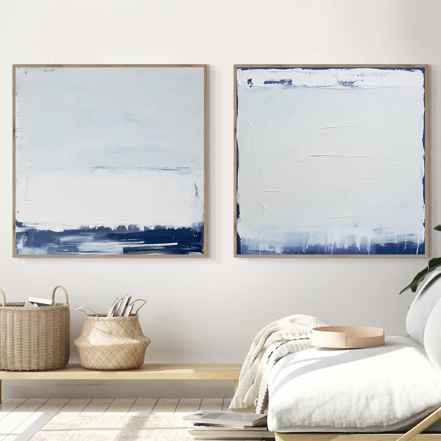 Serene Blue and White Abstract Oil Painting for Modern Home Decor