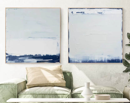 Serene Blue and White Abstract Oil Painting for Modern Home Decor