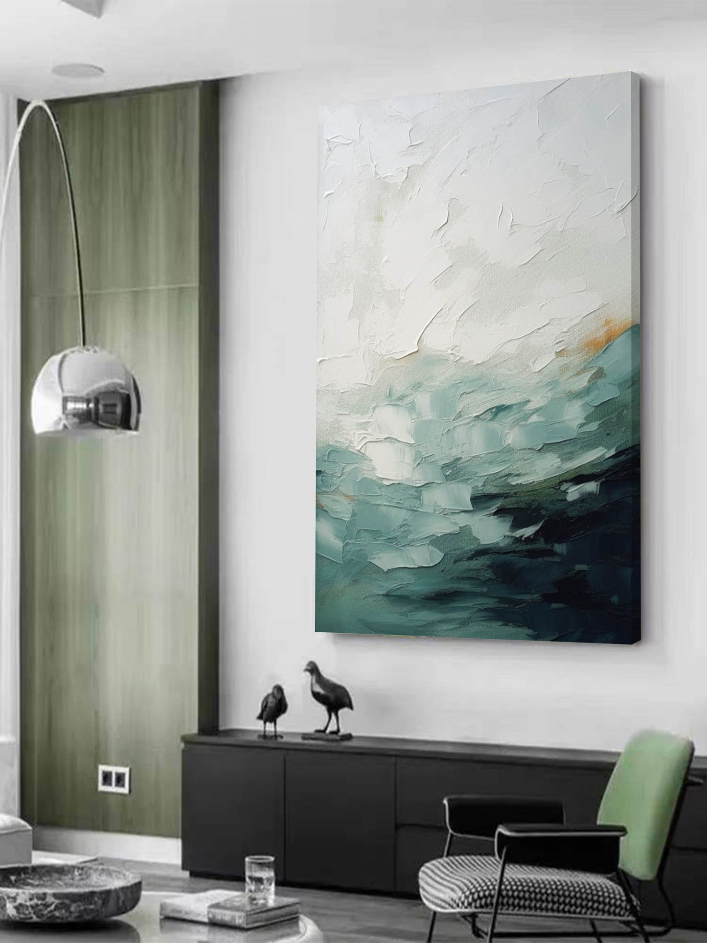 Serene Abstract Oil Painting with Tranquil Waves in Cool Tones
