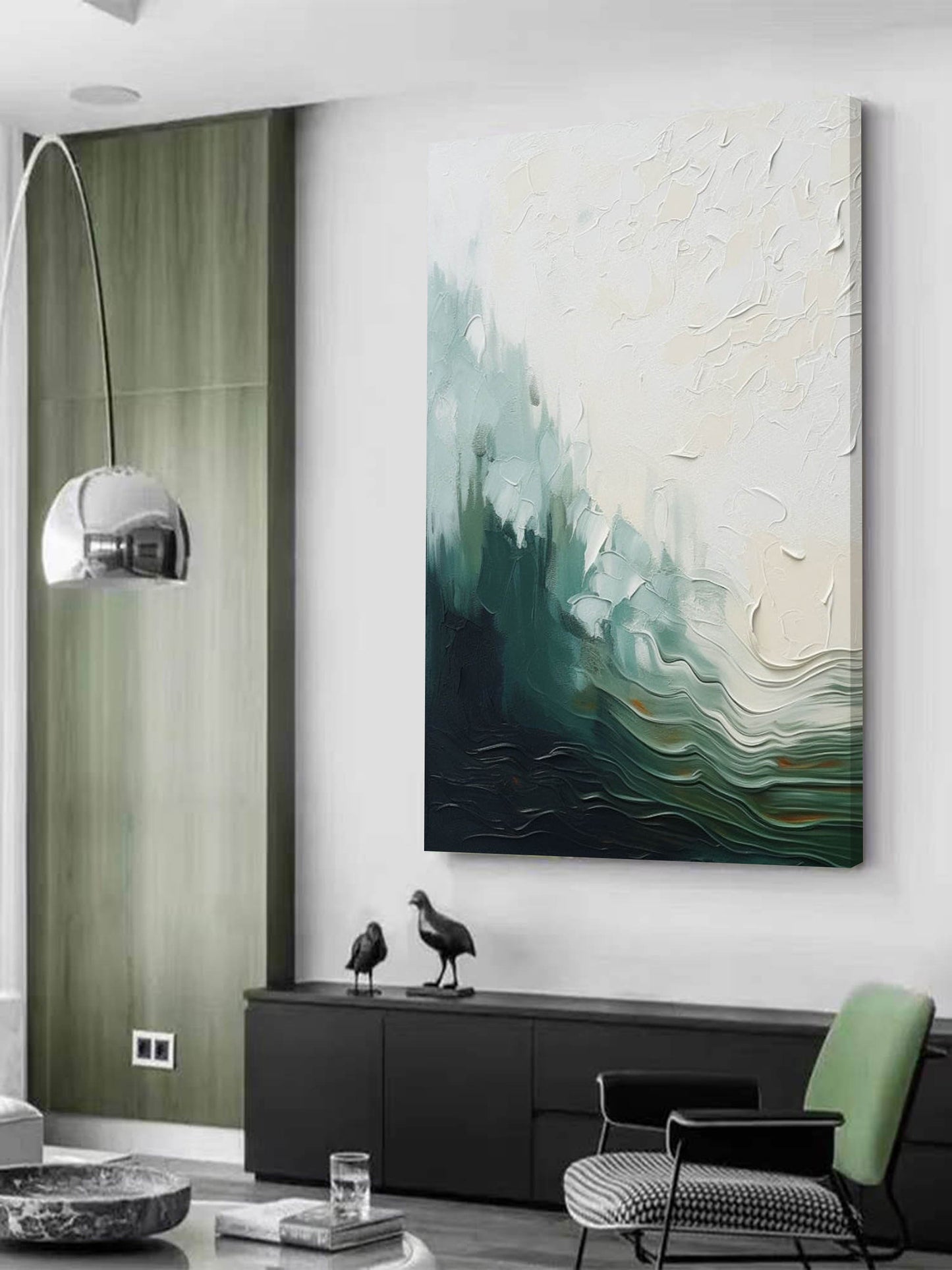 Serene Abstract Ocean Landscape Oil Painting with Texture and Soft Tones