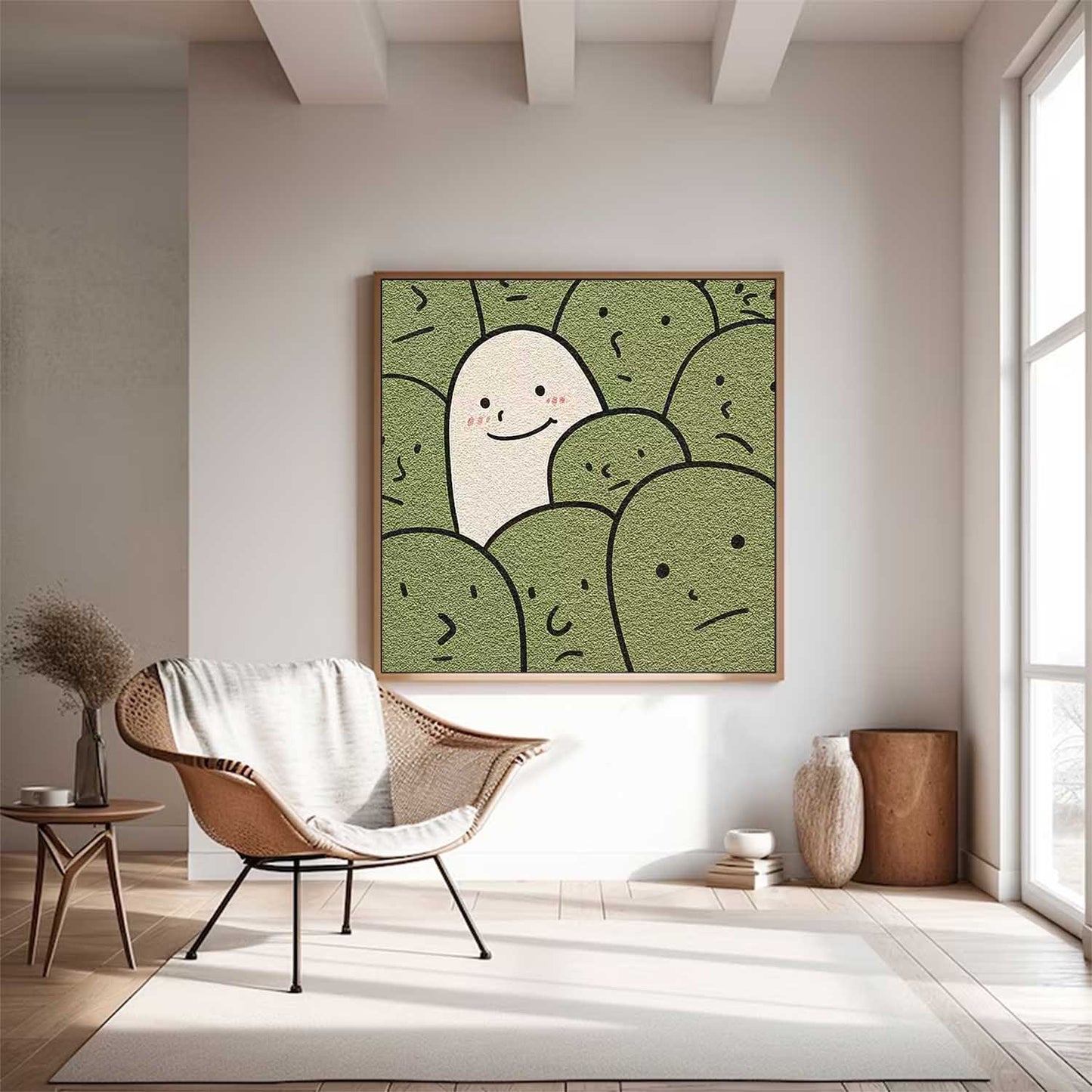 Unique Minimalist Oil Painting of Happy Character in a Crowd